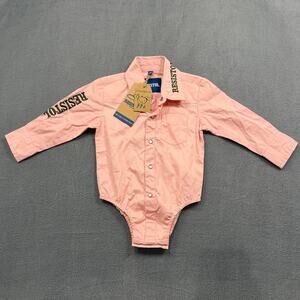 NWT Resistol Infant Boy 6M Pink Western Snap Bodysuit Shirt Cowboy Logo Sleeve